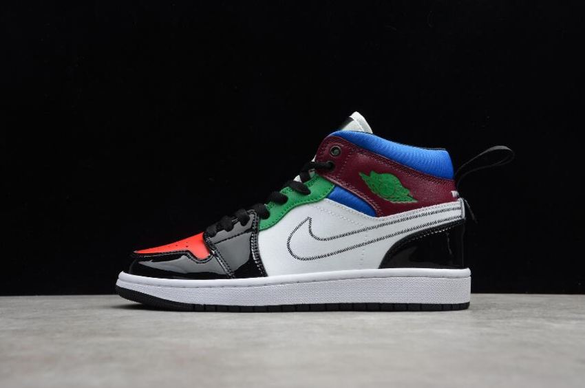 Men's Air Jordan 1 Mid SE Black White University Red Multicolor Basketball Shoes - Click Image to Close