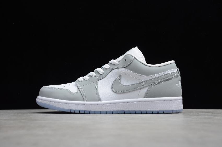 Women's WMNS Air Jordan 1 Low White Wolf Grey Aluminum Shoes Basketball Shoes - Click Image to Close