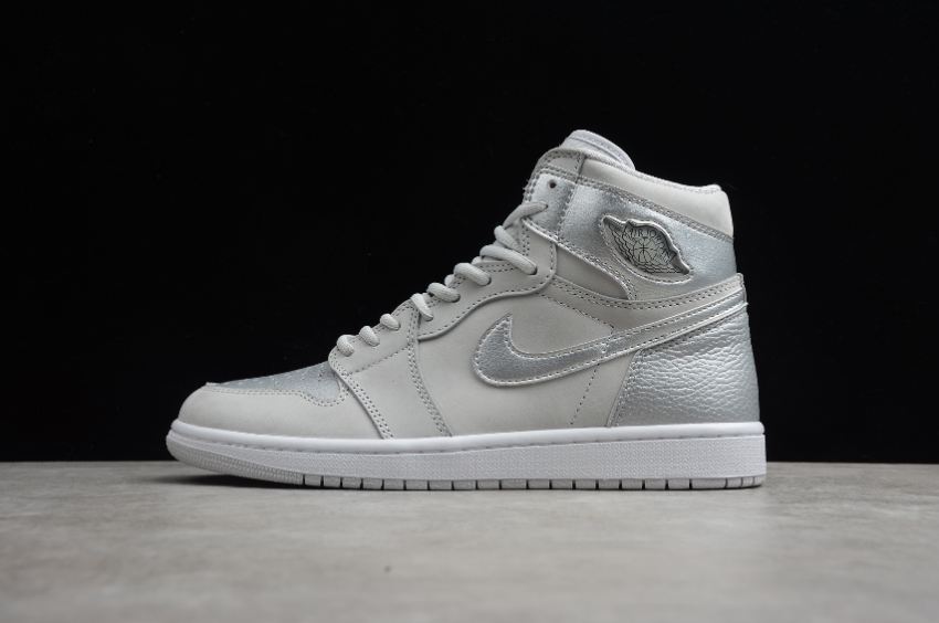 Women's Air Jordan 1 Retro High Zoom R2T Silver Grey White Basketball Shoes - Click Image to Close