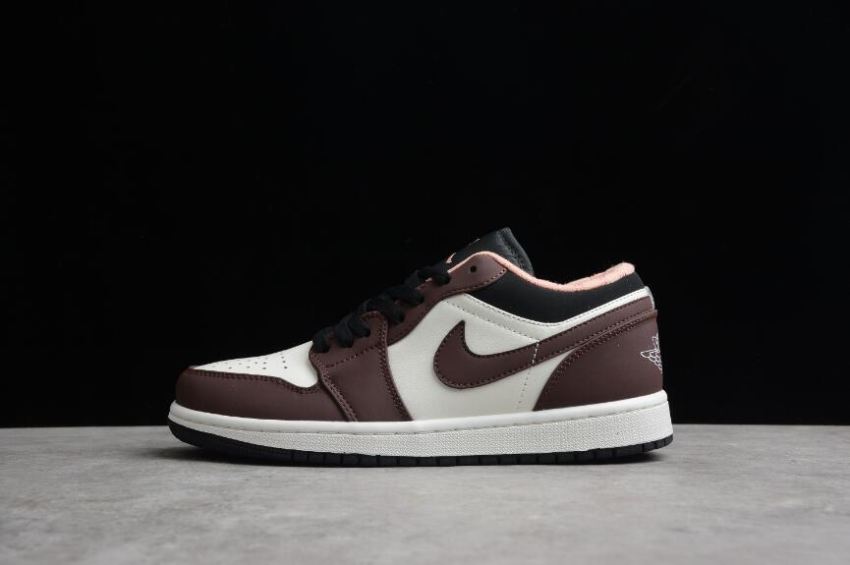 Men's Air Jordan 1 Low Light Chocolate Black-Sail-Crimson Bliss Basketball Shoes - Click Image to Close