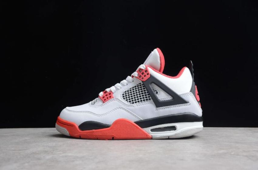 Women's Air Jordan 4 Retro White Black Red Shoes Basketball Shoes