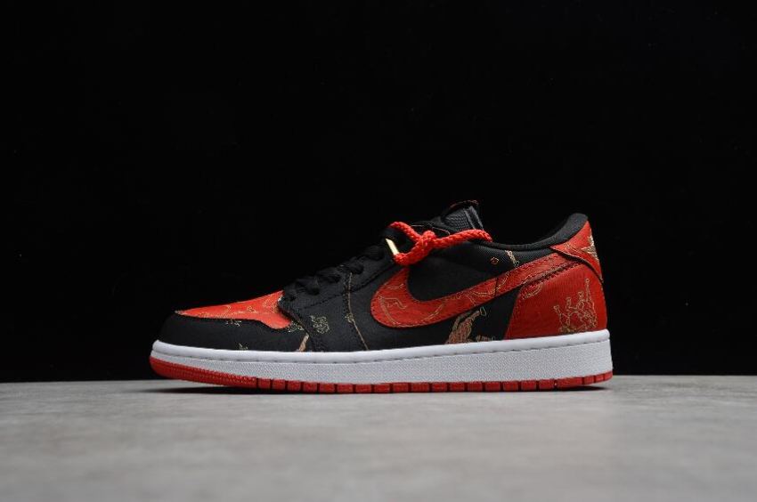 Women's Air Jordan 1 Low OG Chinese New Year Black University Red-Metallic Gold-White Basketball Shoes - Click Image to Close