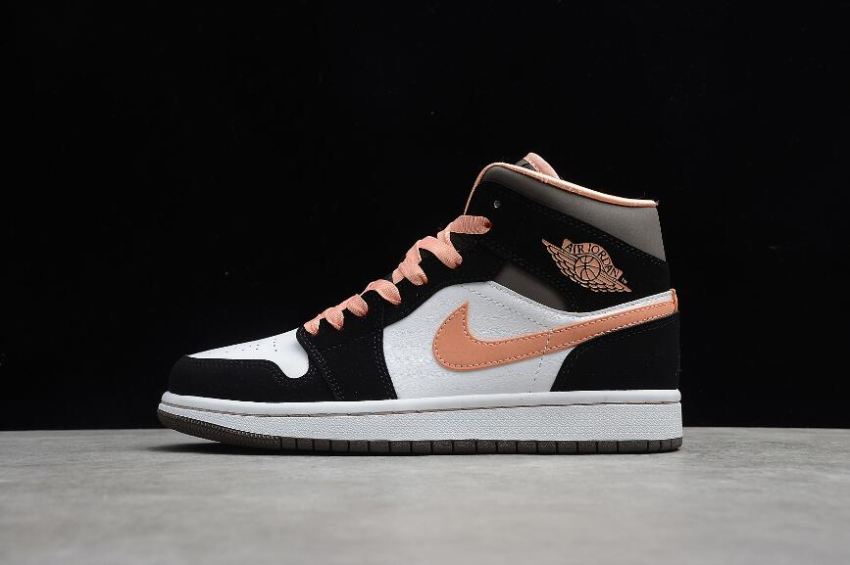 Men's Air Jordan 1 Mid SE White Apricot Agate Black Shoes Basketball Shoes