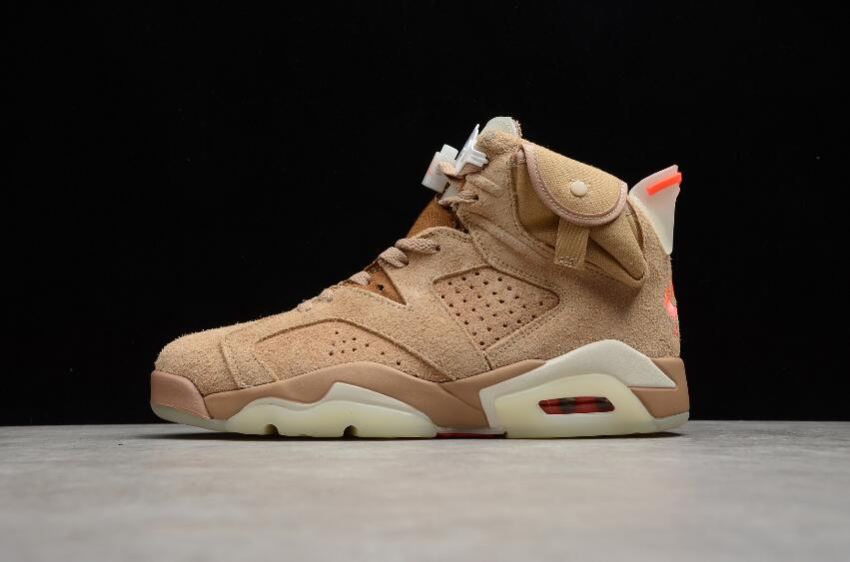 Women's Travis Scott x Air Jordan 6 Retro SP British Khaki Bright Crimson Shoes Basketball Shoes