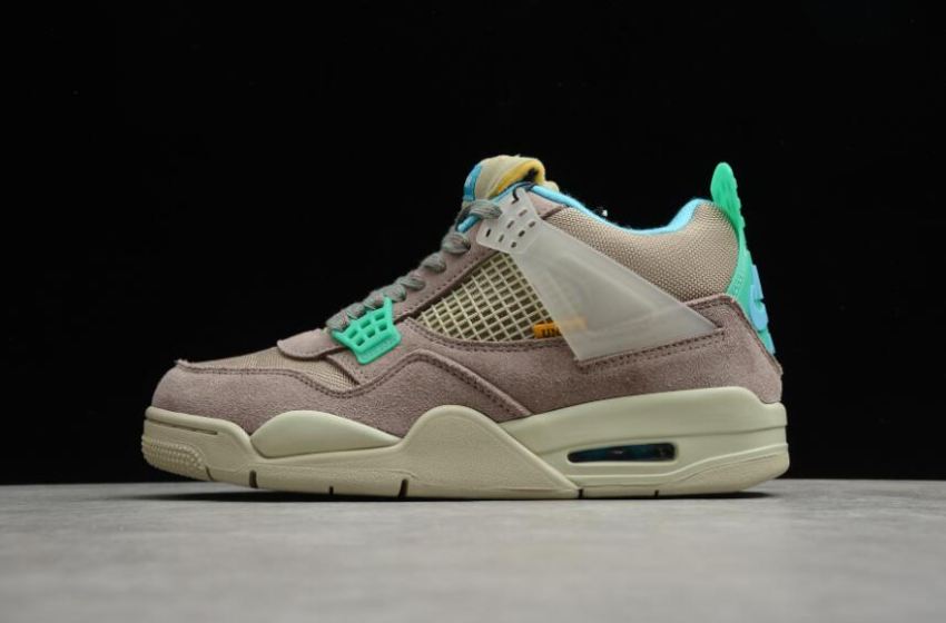 Men's Air Jordan 4 Retro Union Taupe Haze Blue Fury Khaki Roma Green Basketball Shoes - Click Image to Close