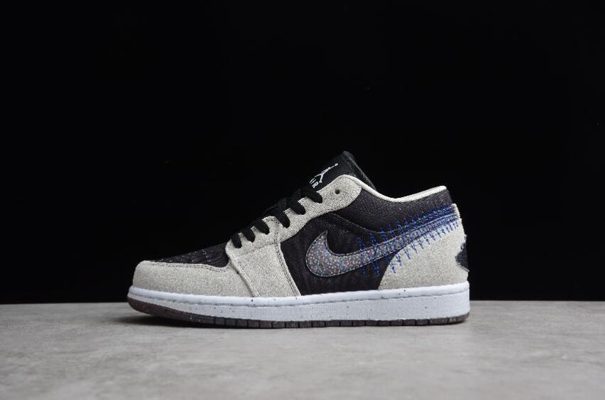 Women's Air Jordan 1 Low Crater Light Smoke Grey Black Racer Blue MultiColor Basketball Shoes - Click Image to Close