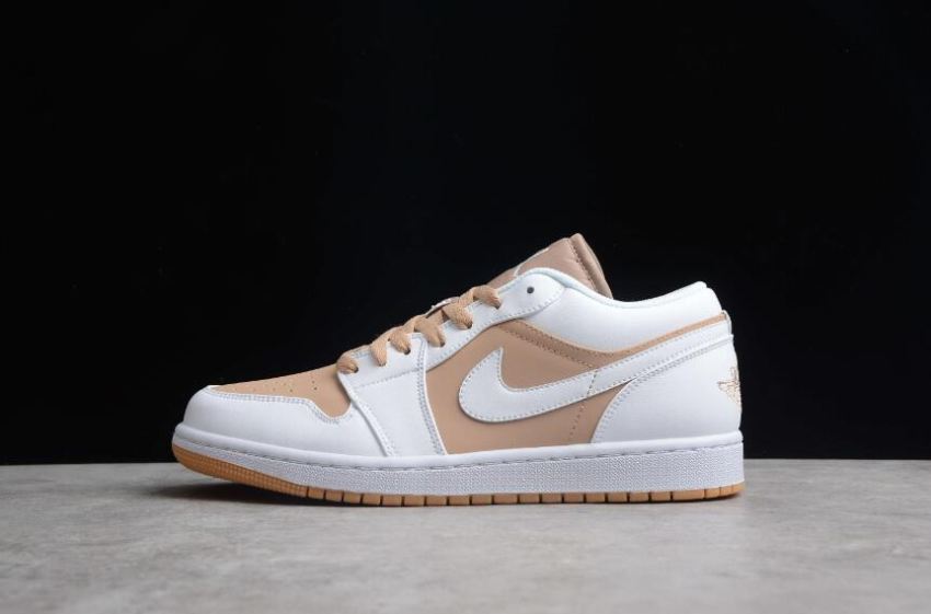 Women's Air Jordan 1 Low White White Hemp Gum Yellow Basketball Shoes - Click Image to Close