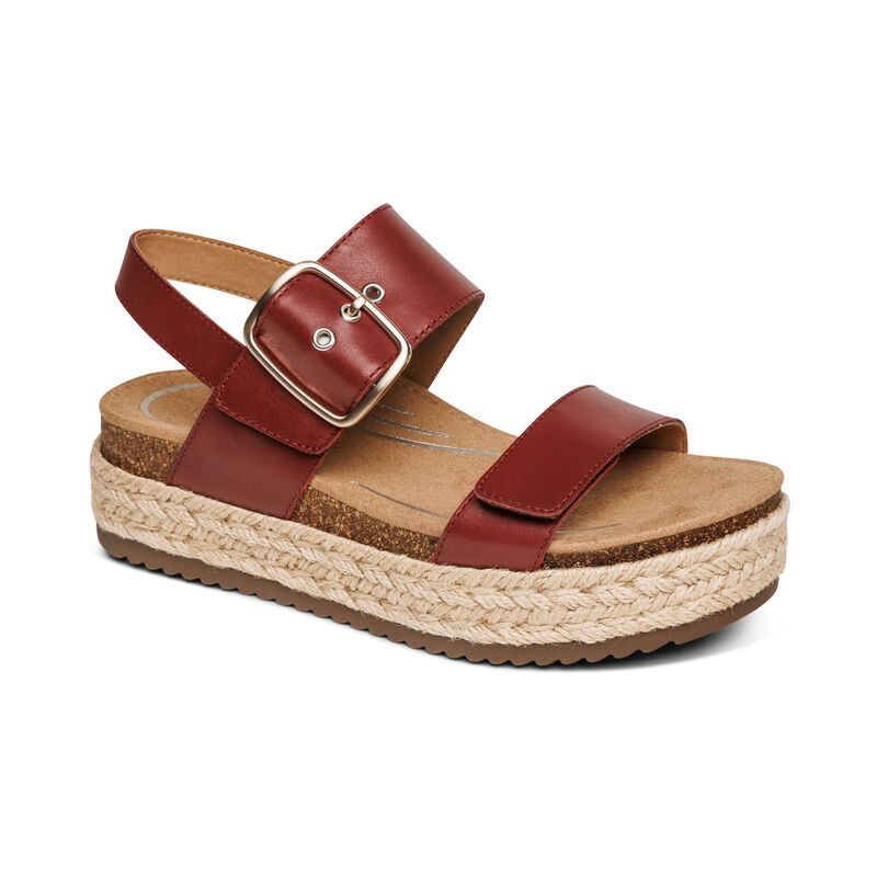 Aetrex | Women's Vania Arch Support Platform Sandal-Red | New Arrivals