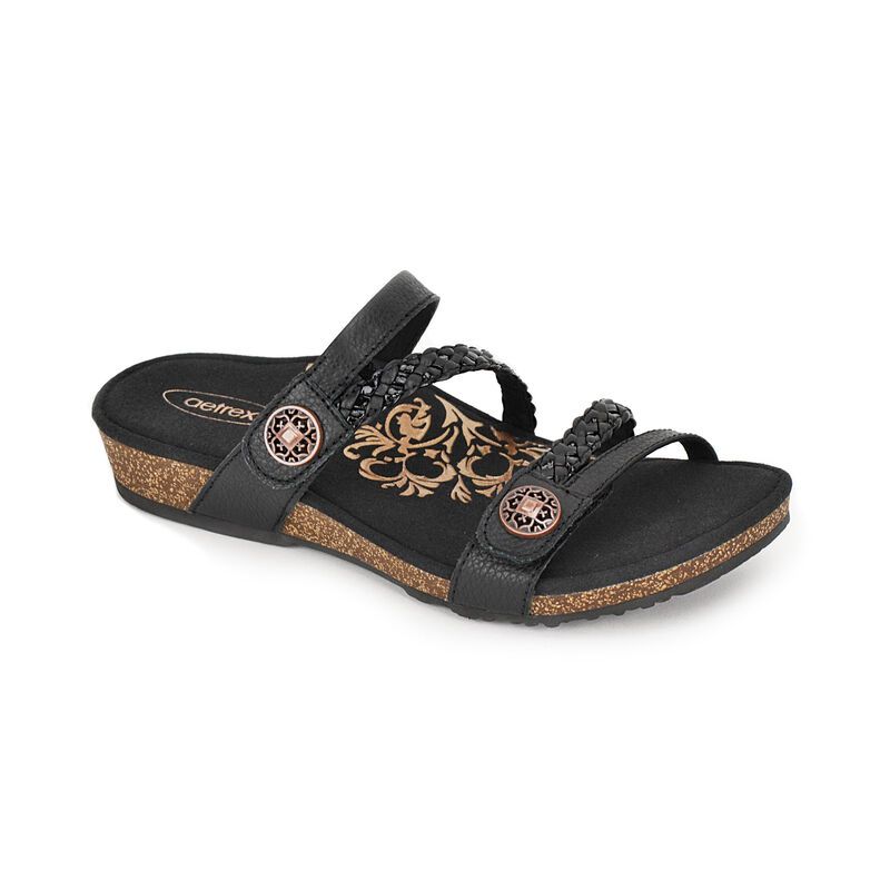 Aetrex | Women's Janey Braided Slide-Black | New Arrivals