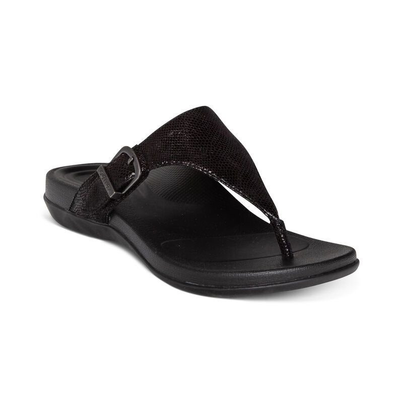 Aetrex | Women's Rita Adjustable Thong Sandal-Black | New Arrivals