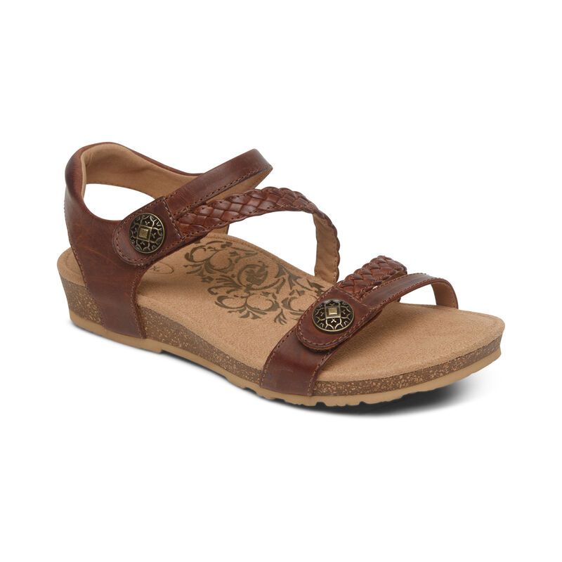 Aetrex | Women's Jillian Braided Quarter Strap Sandal-Walnut | New Arrivals