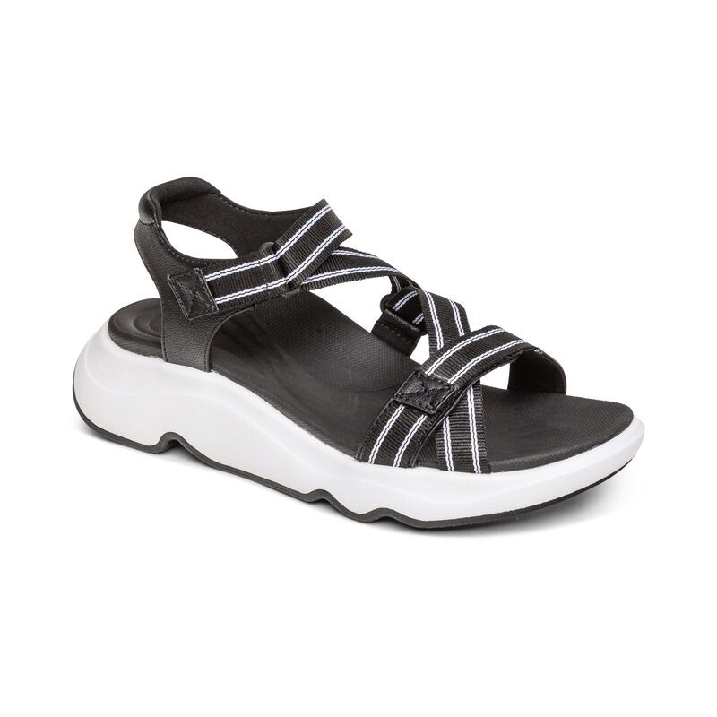 Aetrex | Women's Marz Adjustable Sport Sandal-Black | New Arrivals