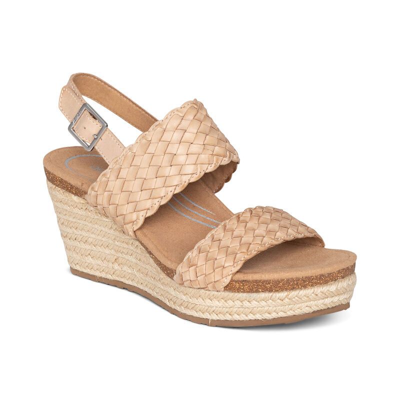 Aetrex | Women's Summer Woven Quarter Strap Wedge-Bone | New Arrivals