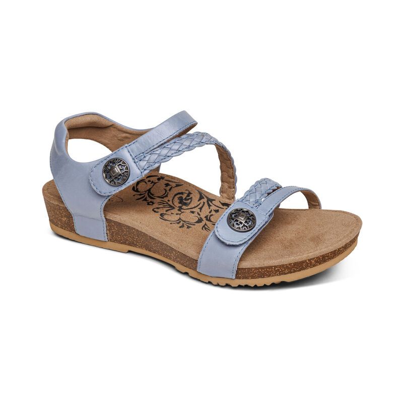 Aetrex | Women's Jillian Braided Quarter Strap Sandal-Blue | New Arrivals