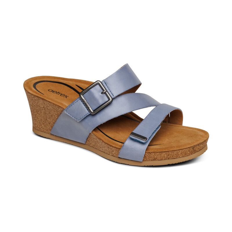 Aetrex | Women's Kimmy Arch Support Wedge-Blue | New Arrivals