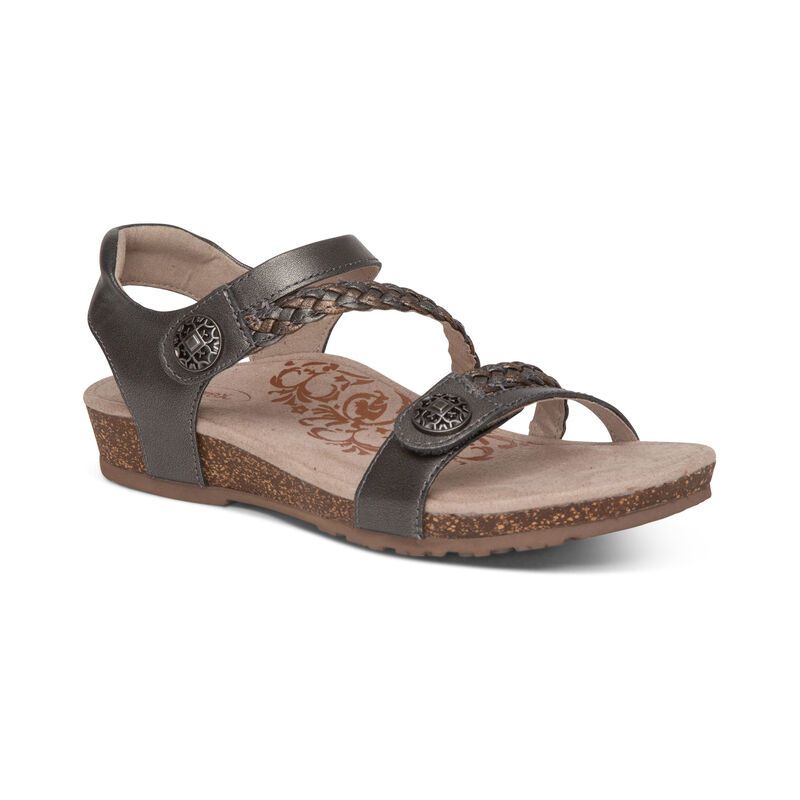 Aetrex | Women's Jillian Braided Quarter Strap Sandal-Gunmetal | New Arrivals