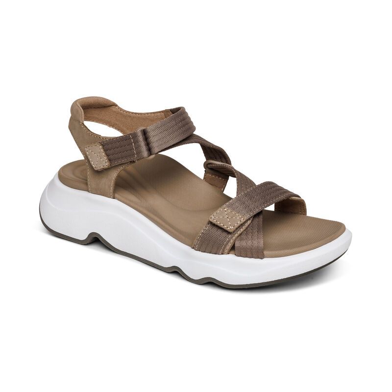 Aetrex | Women's Marz Adjustable Sport Sandal-Taupe | New Arrivals