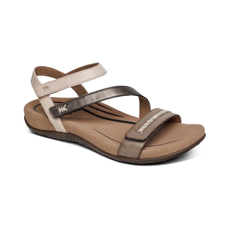 Aetrex | Women's Gabby Adjustable Quarter Strap Sandal-Stone Multi | New Arrivals