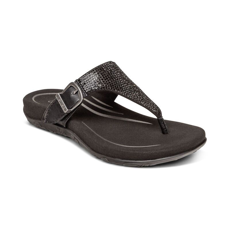 Aetrex | Women's Rae Adjustable Thong Sandal-Black | New Arrivals