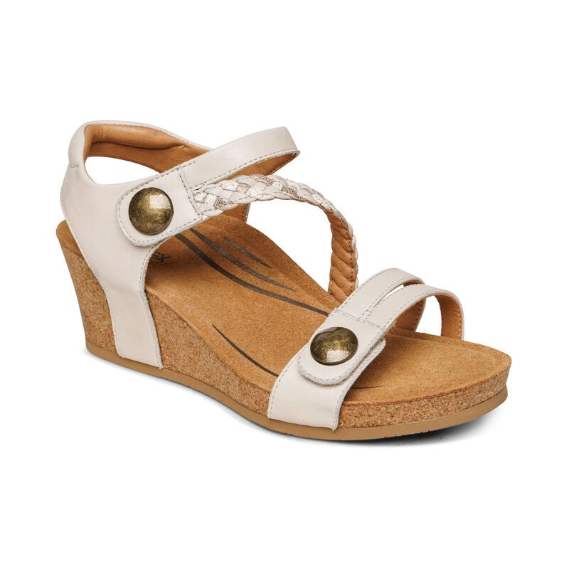 Aetrex | Women's Avril Quarter Strap Wedge-White | New Arrivals