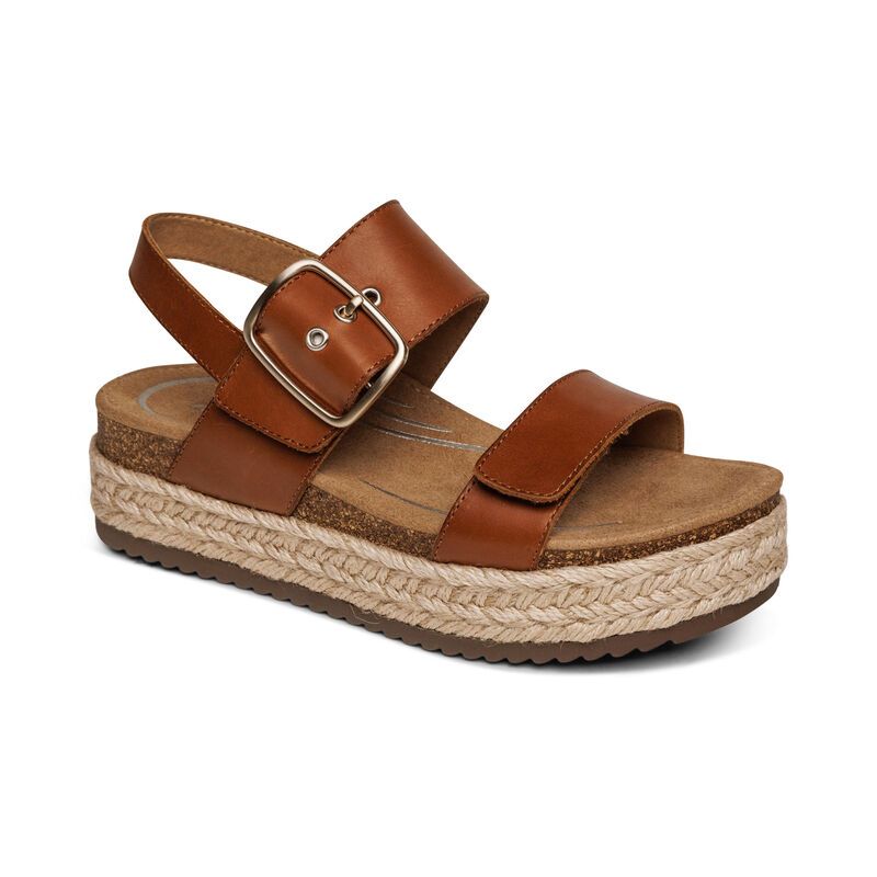 Aetrex | Women's Vania Arch Support Platform Sandal-Cognac | New Arrivals