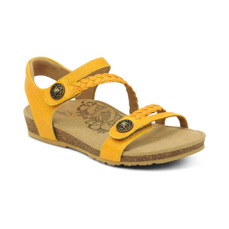 Aetrex | Women's Jillian Braided Quarter Strap Sandal-Sunflower | New Arrivals