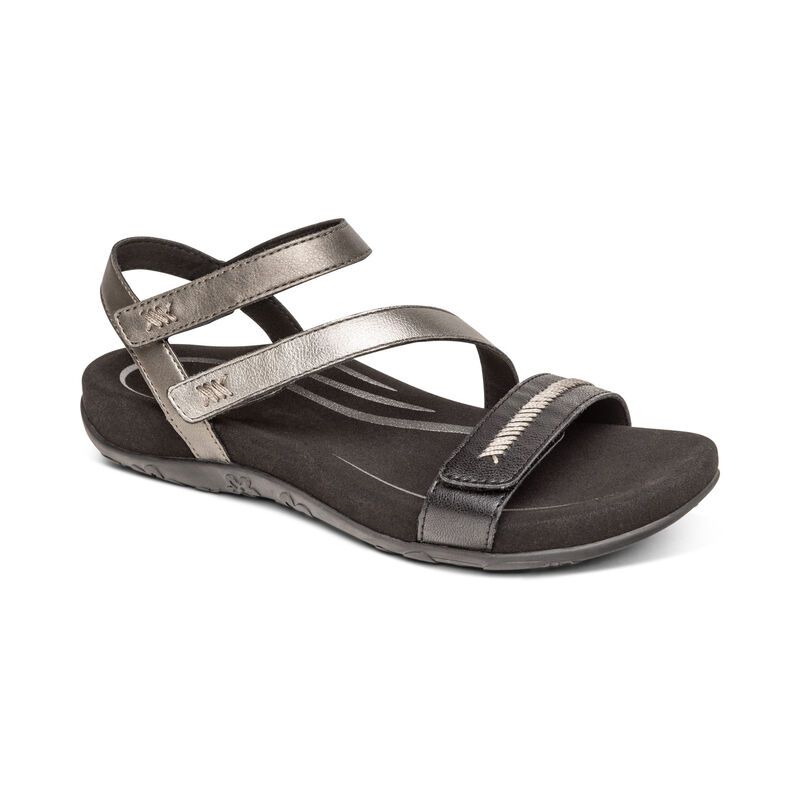 Aetrex | Women's Gabby Adjustable Quarter Strap Sandal-Black Multi | New Arrivals