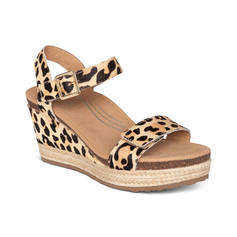 Aetrex | Women's Sydney Quarter Strap Espadrille Wedge-Leopard | New Arrivals