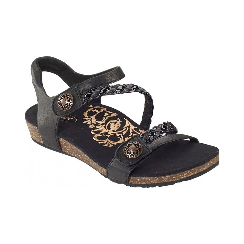 Aetrex | Women's Jillian Braided Quarter Strap Sandal-Black | New Arrivals