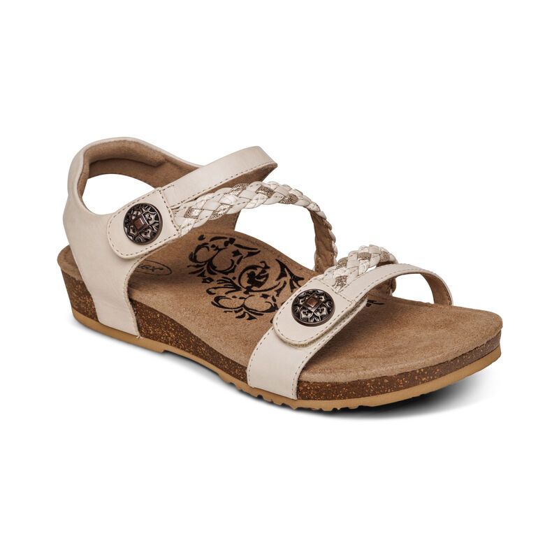 Aetrex | Women's Jillian Braided Quarter Strap Sandal-Ivory | New Arrivals