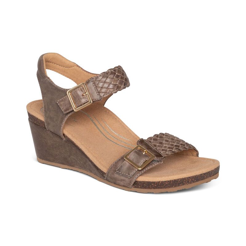 Aetrex | Women's Grace Adjustable Woven Wedge-Taupe | New Arrivals