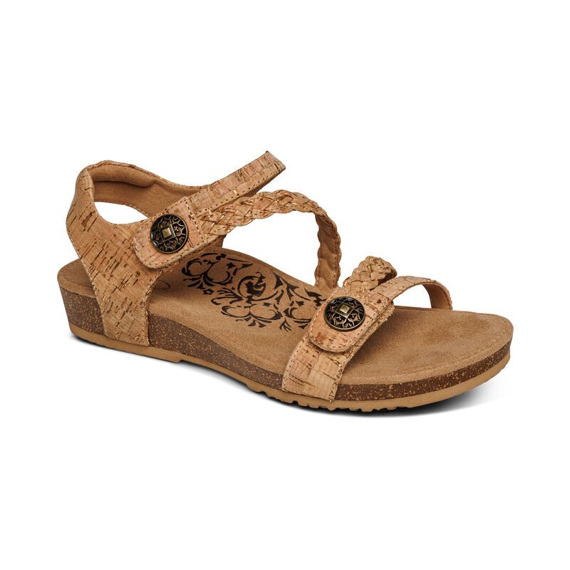 Aetrex | Women's Jillian Braided Quarter Strap Sandal-Cork | New Arrivals