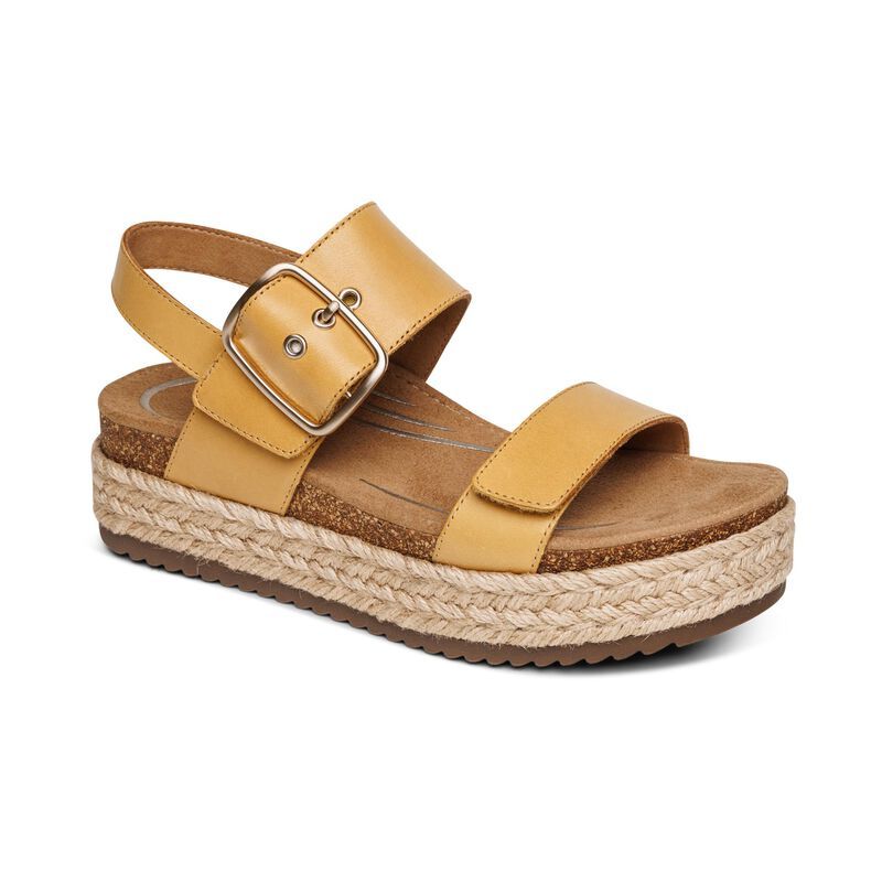 Aetrex | Women's Vania Arch Support Platform Sandal-Yellow | New Arrivals