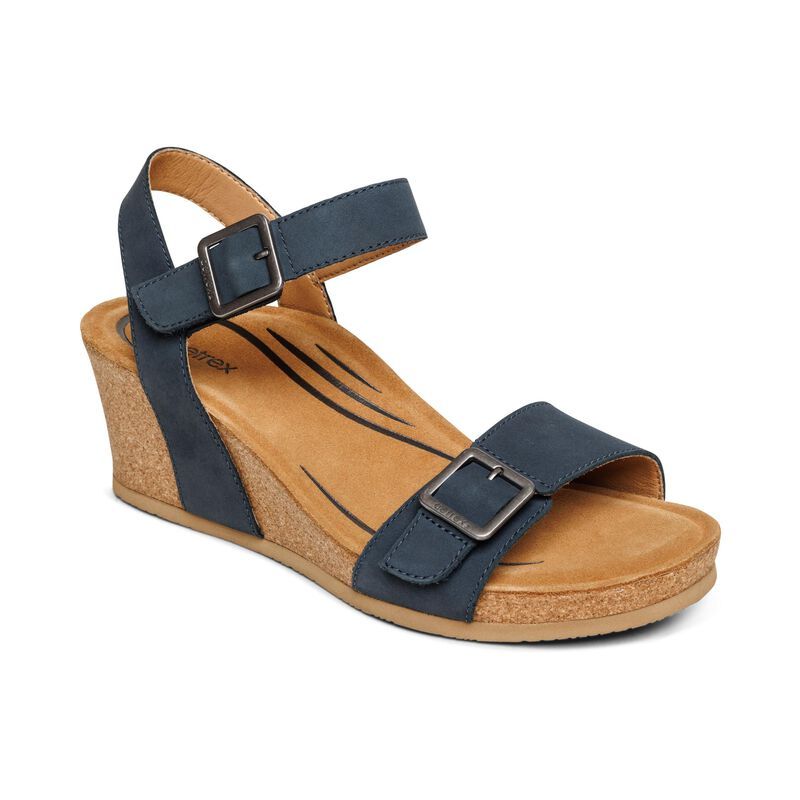 Aetrex | Women's Lexa Quarter Strap Wedge-Navy | New Arrivals