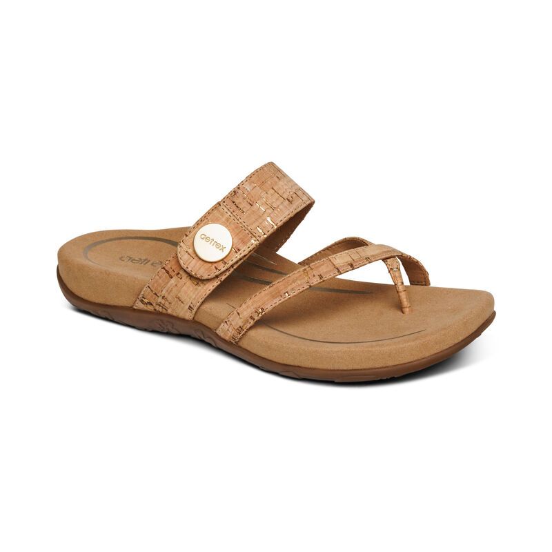 Aetrex | Women's Izzy Adjustable Slide Sandal-Cork | New Arrivals