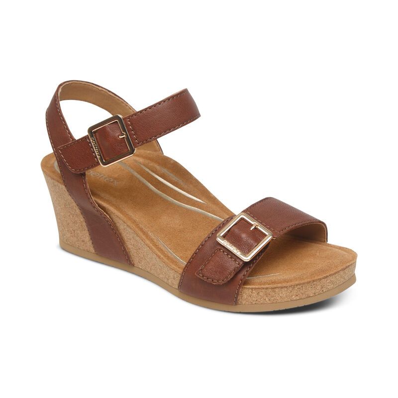 Aetrex | Women's Lexa Quarter Strap Wedge-Walnut | New Arrivals