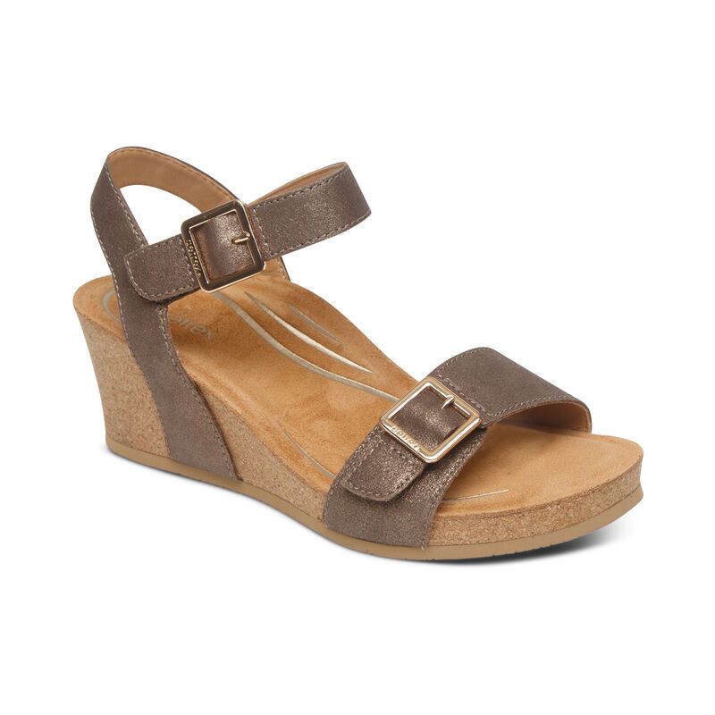 Aetrex | Women's Lexa Quarter Strap Wedge-Bronze | New Arrivals