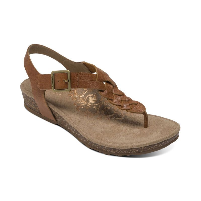 Aetrex | Women's Harper Adjustable Slingback Thong-Cognac | New Arrivals