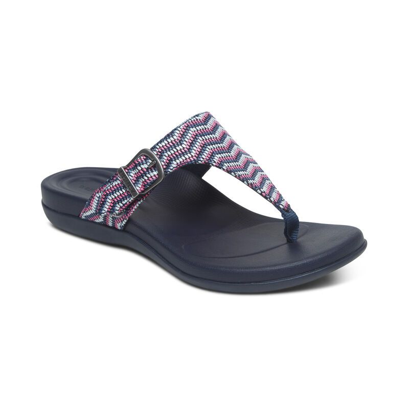 Aetrex | Women's Rita Adjustable Thong Sandal-Navy | New Arrivals