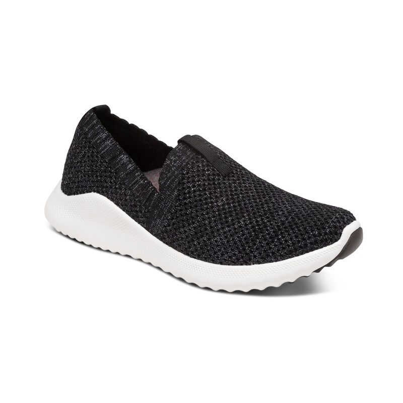 Aetrex | Women's Angie Arch Support Sneakers-Shimmery Black | New Arrivals