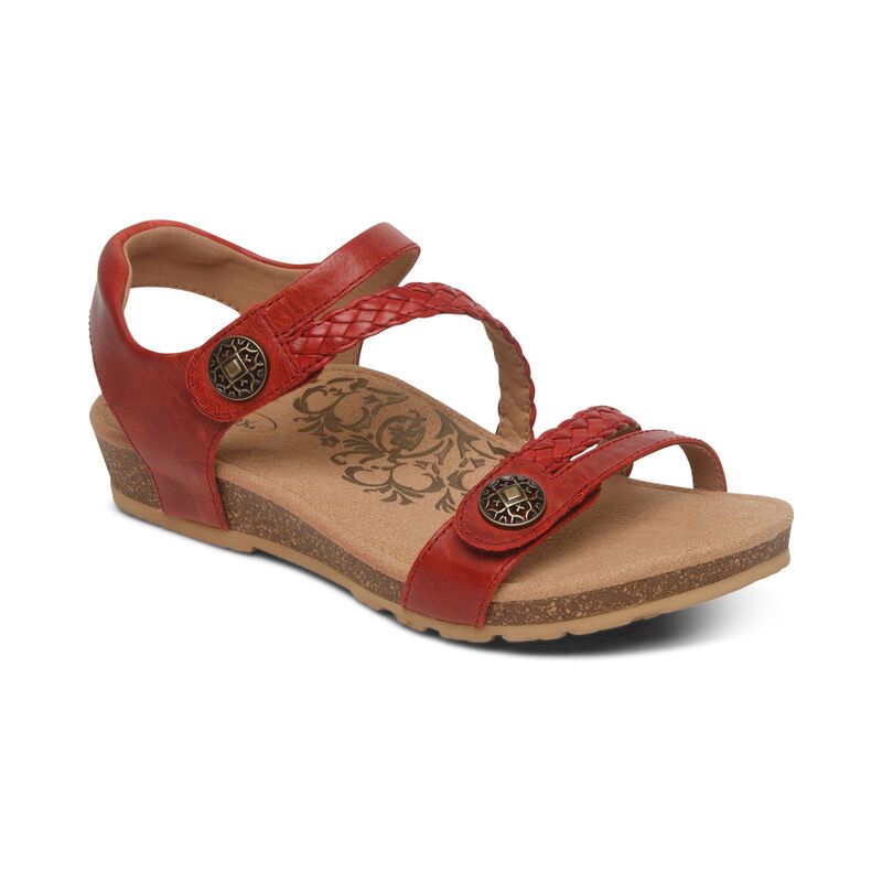 Aetrex | Women's Jillian Braided Quarter Strap Sandal-Red | New Arrivals