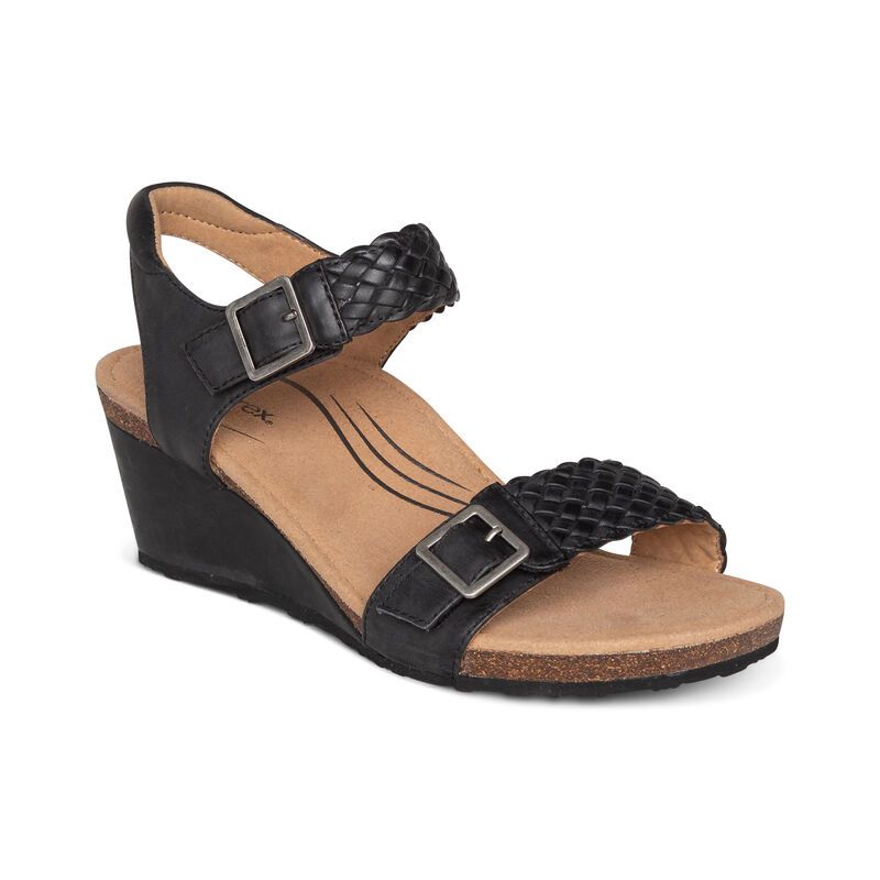 Aetrex | Women's Grace Adjustable Woven Wedge-Black | New Arrivals