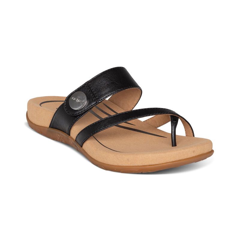 Aetrex | Women's Izzy Adjustable Slide Sandal-Black | New Arrivals