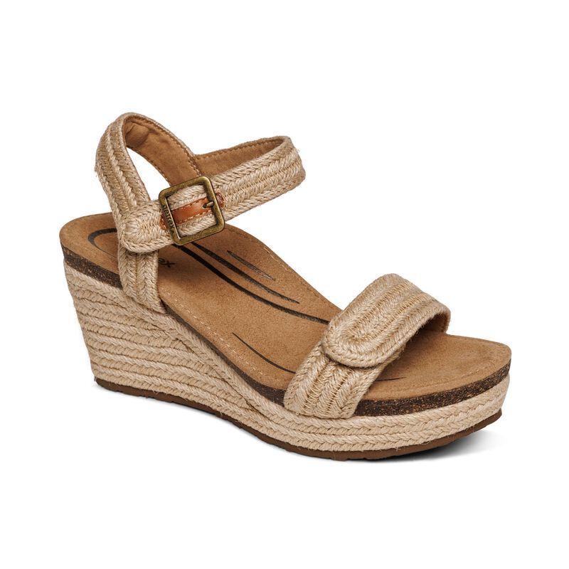 Aetrex | Women's Sydney Quarter Strap Espadrille Wedge-Natural | New Arrivals