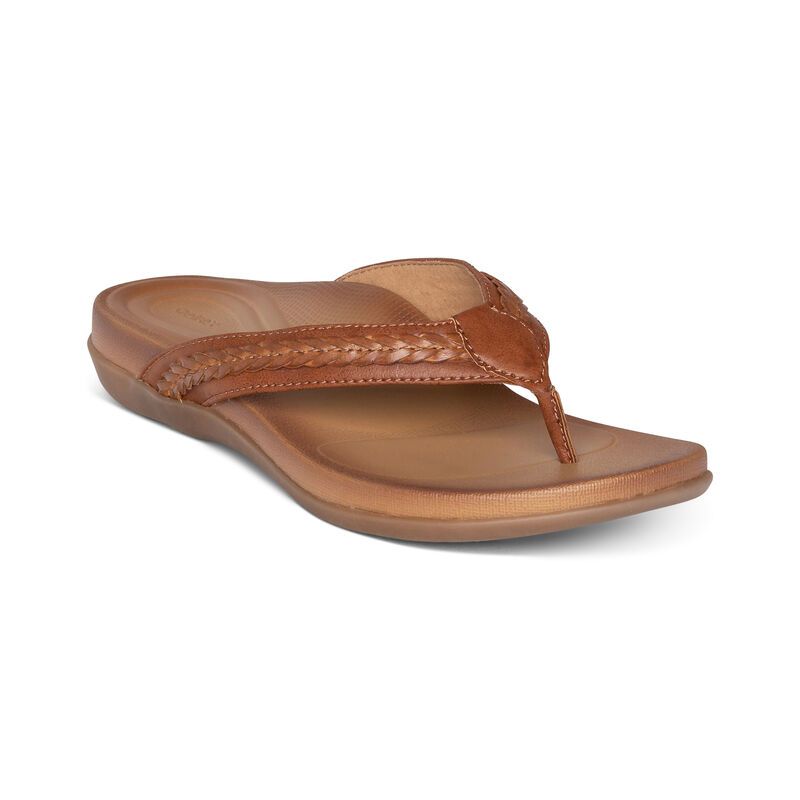 Aetrex | Women's Emmy Braided Thong-Brown | New Arrivals