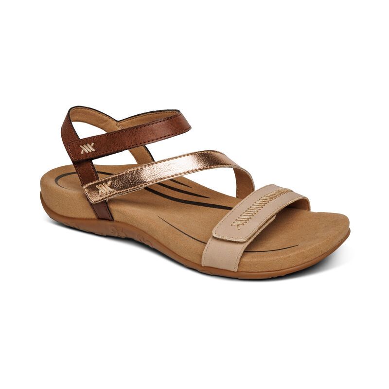 Aetrex | Women's Gabby Adjustable Quarter Strap Sandal-Neutral Multi | New Arrivals