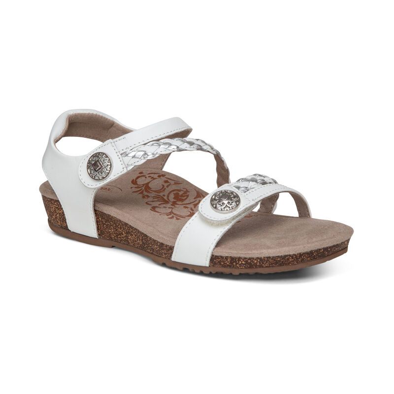 Aetrex | Women's Jillian Braided Quarter Strap Sandal-White | New Arrivals