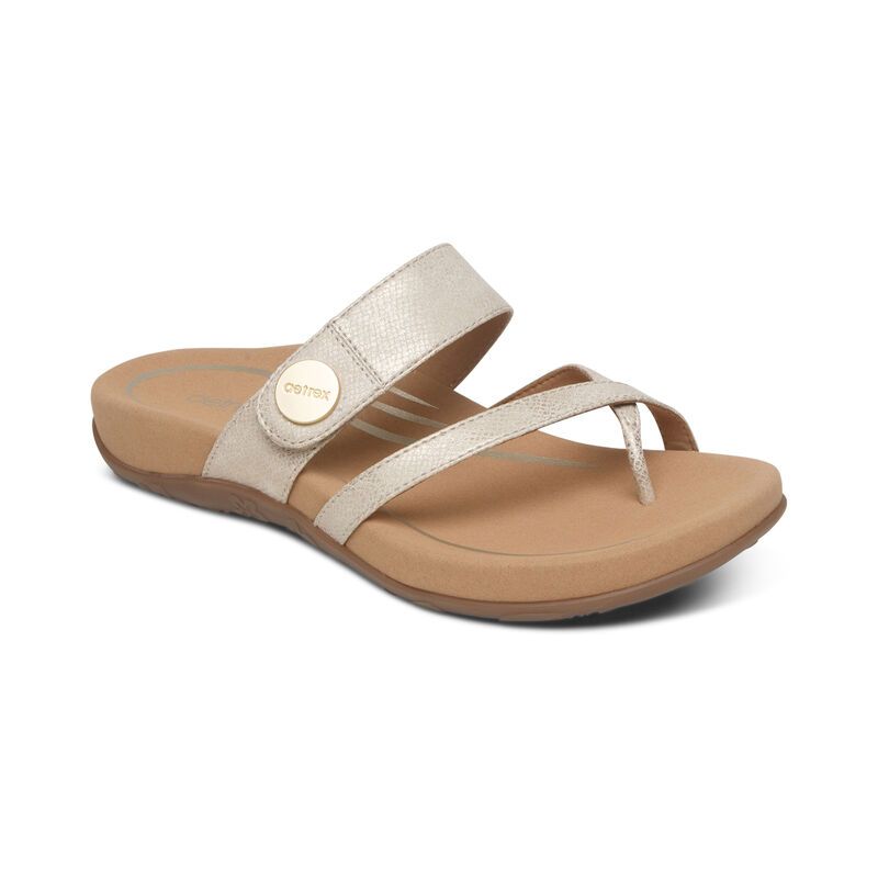 Aetrex | Women's Izzy Adjustable Slide Sandal-Light Gold | New Arrivals