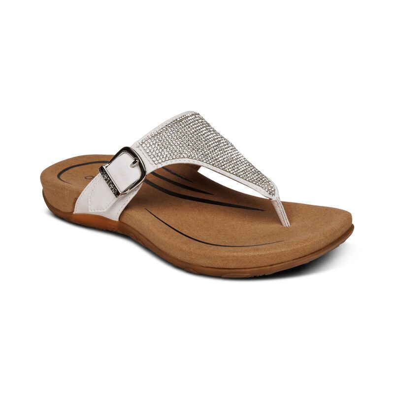 Aetrex | Women's Rae Adjustable Thong Sandal-White | New Arrivals