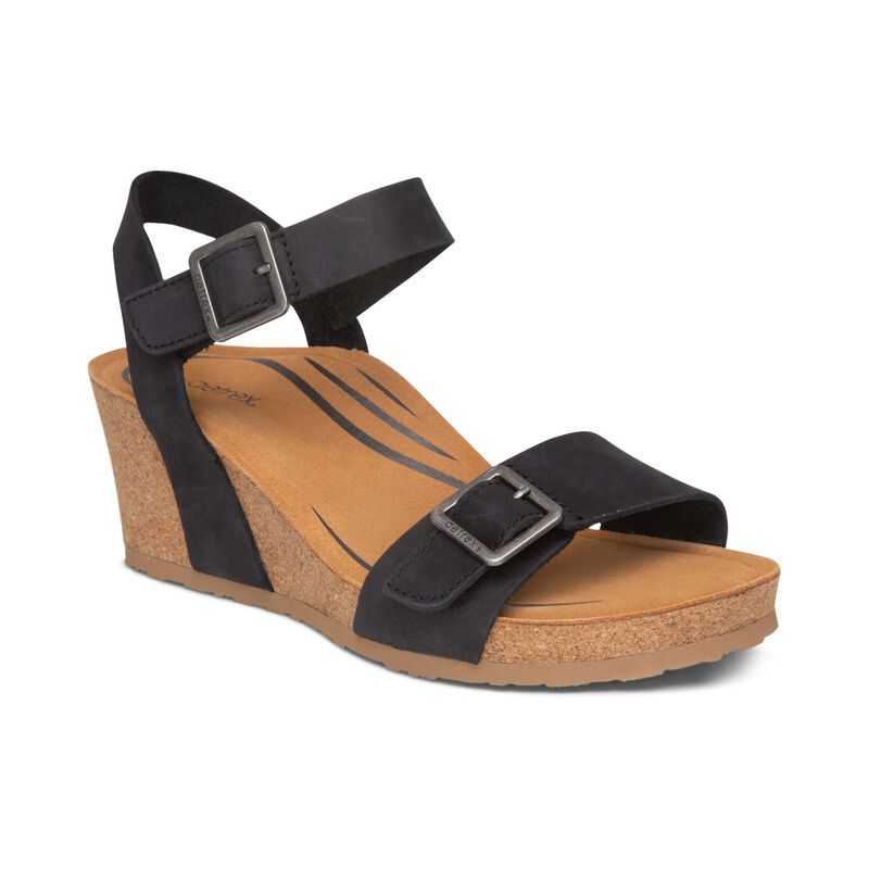 Aetrex | Women's Lexa Quarter Strap Wedge-Black | New Arrivals